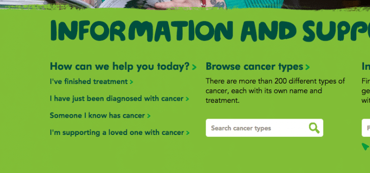 Screenshot of Macmillan Cancer site