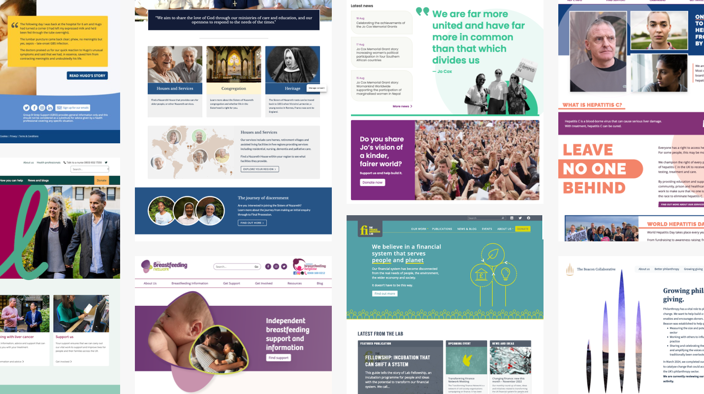 Screenshots of our charity websites